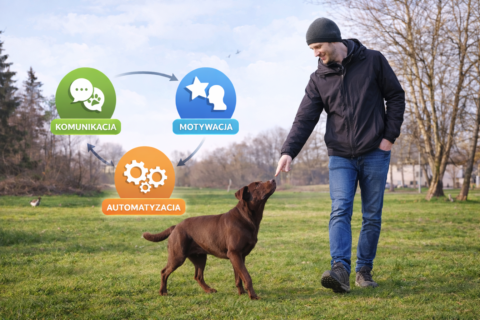 Szkolenie psa – pies podąża za człowiekiem podczas spaceru